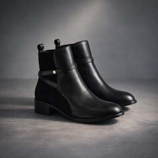 Bottine bi-matière - Simili cuir & Daim - Noir