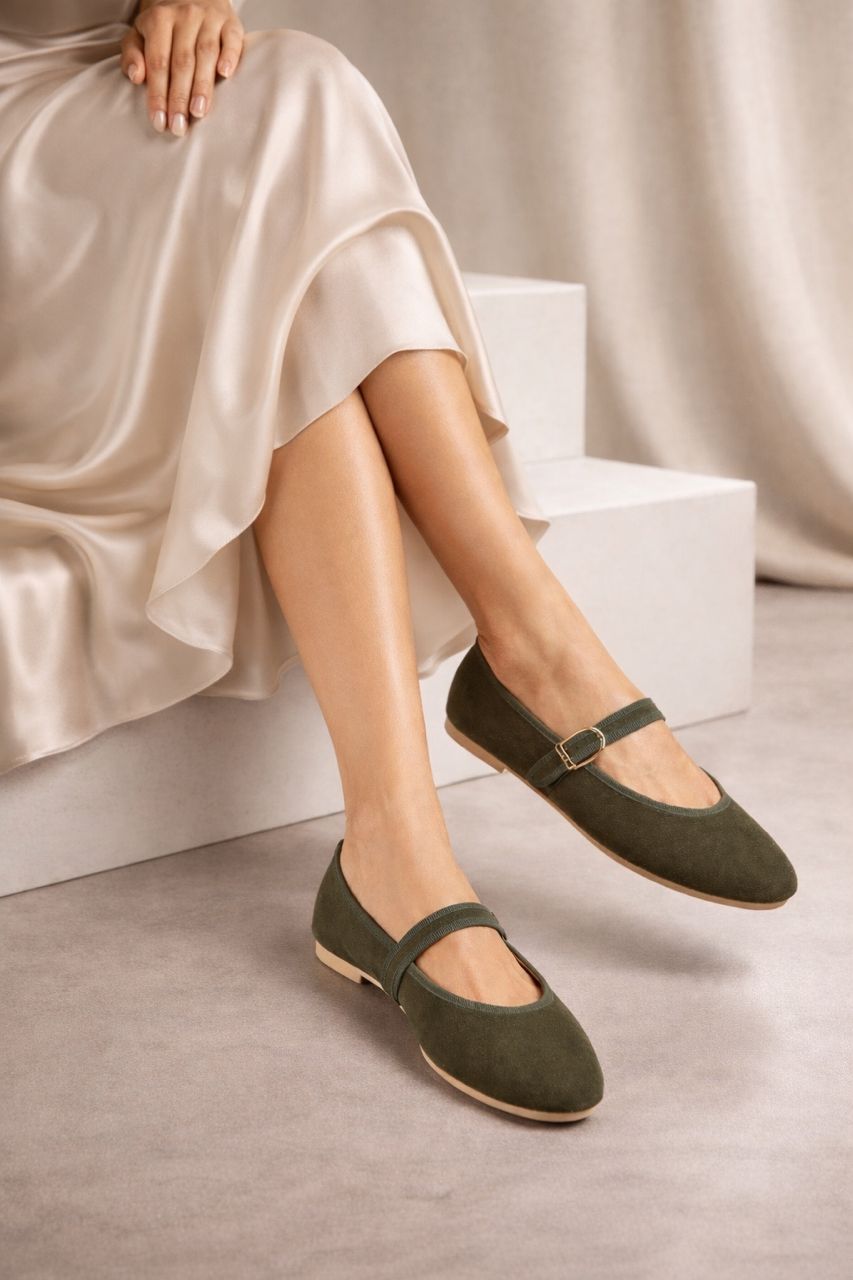 Ballerines classiques à boucle  - Vert militaire