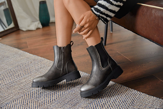 Bottine - Simili Cuir - Gris